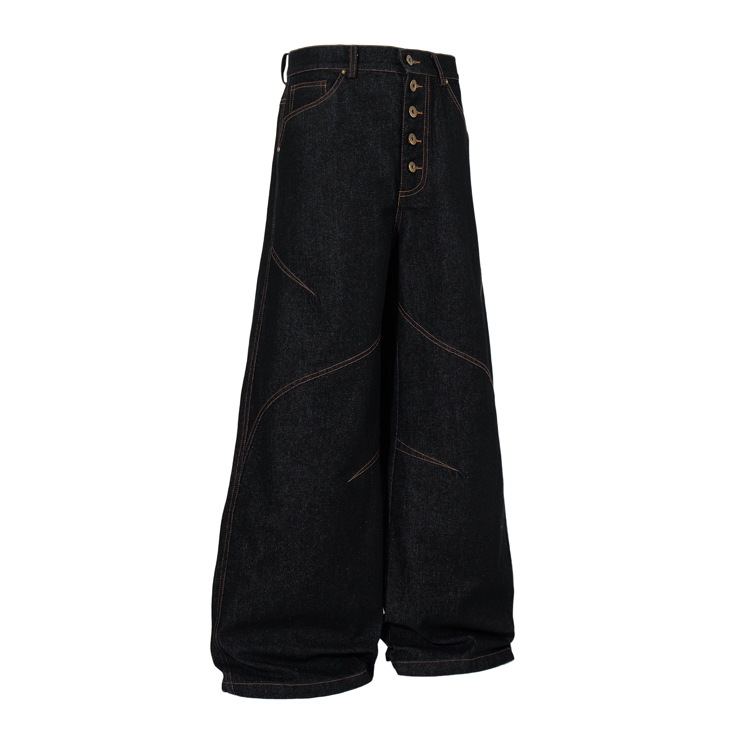 Omirad Curved Panel Wide Leg Denim Pants | High-Rise Button Fly