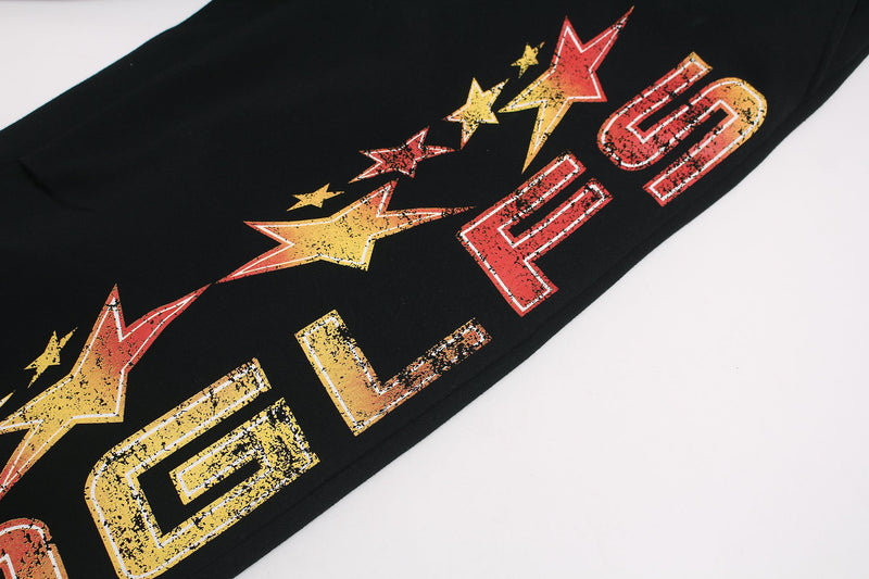 Fleece-Lined Glitter Star Wide-Leg Sweatpants | Y2K Street Style