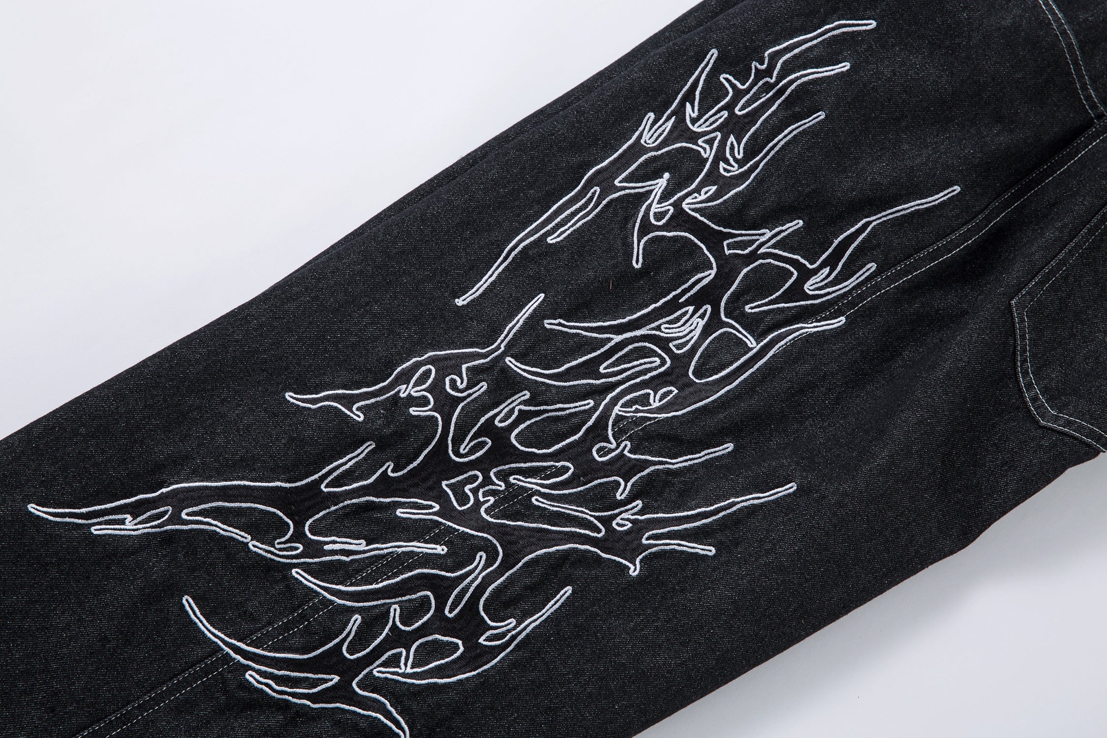 Tribal Wide-Leg Black Denim Jeans | Streetwear Baggy Fit