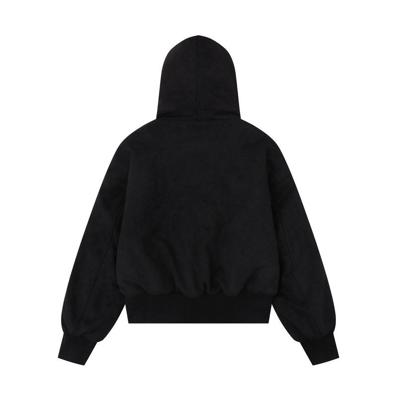 Cross Patch Faux Fur Hood Bomber Jacket | Streetwear