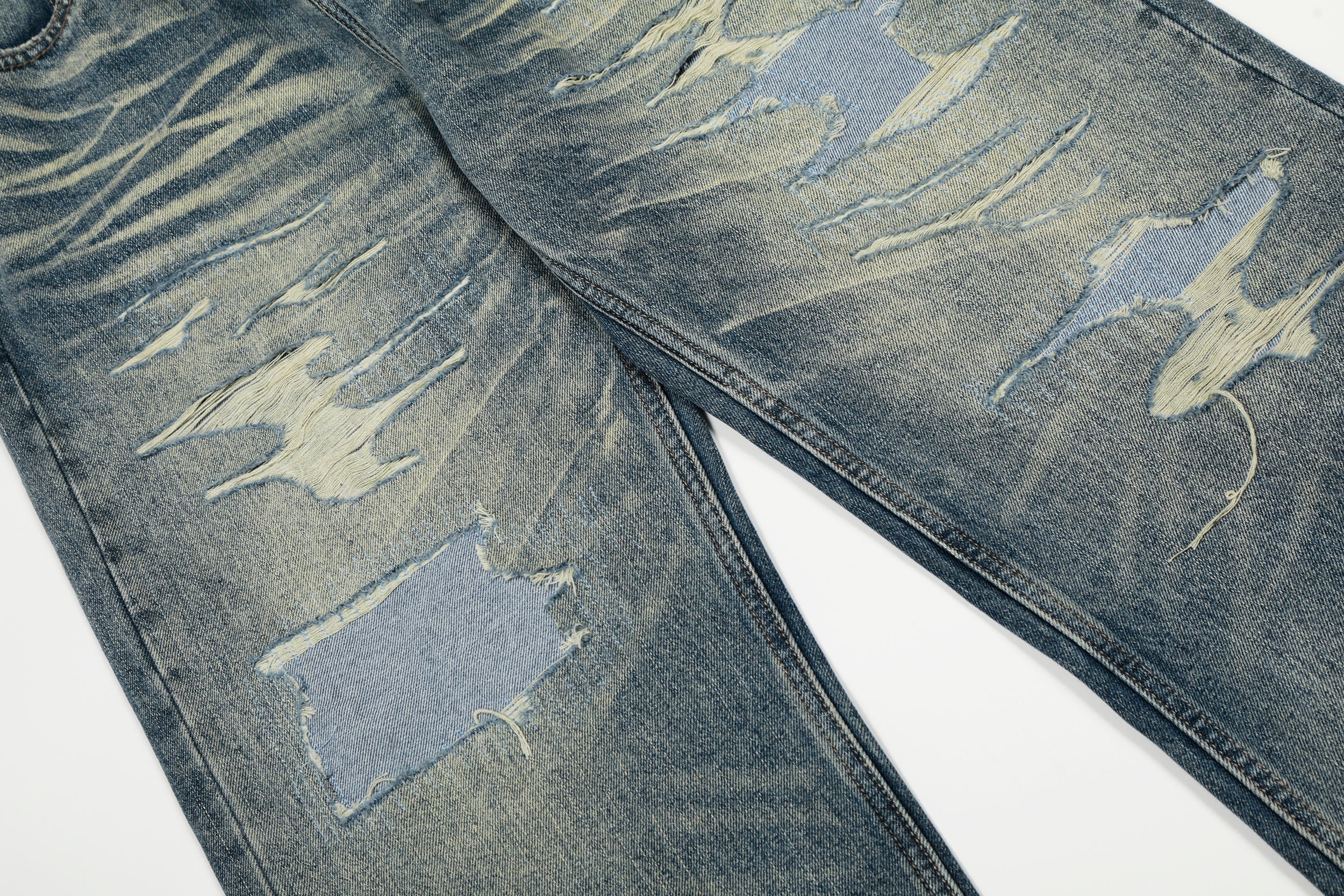 Omirad Vintage Washed Distressed Wide-Leg Jeans