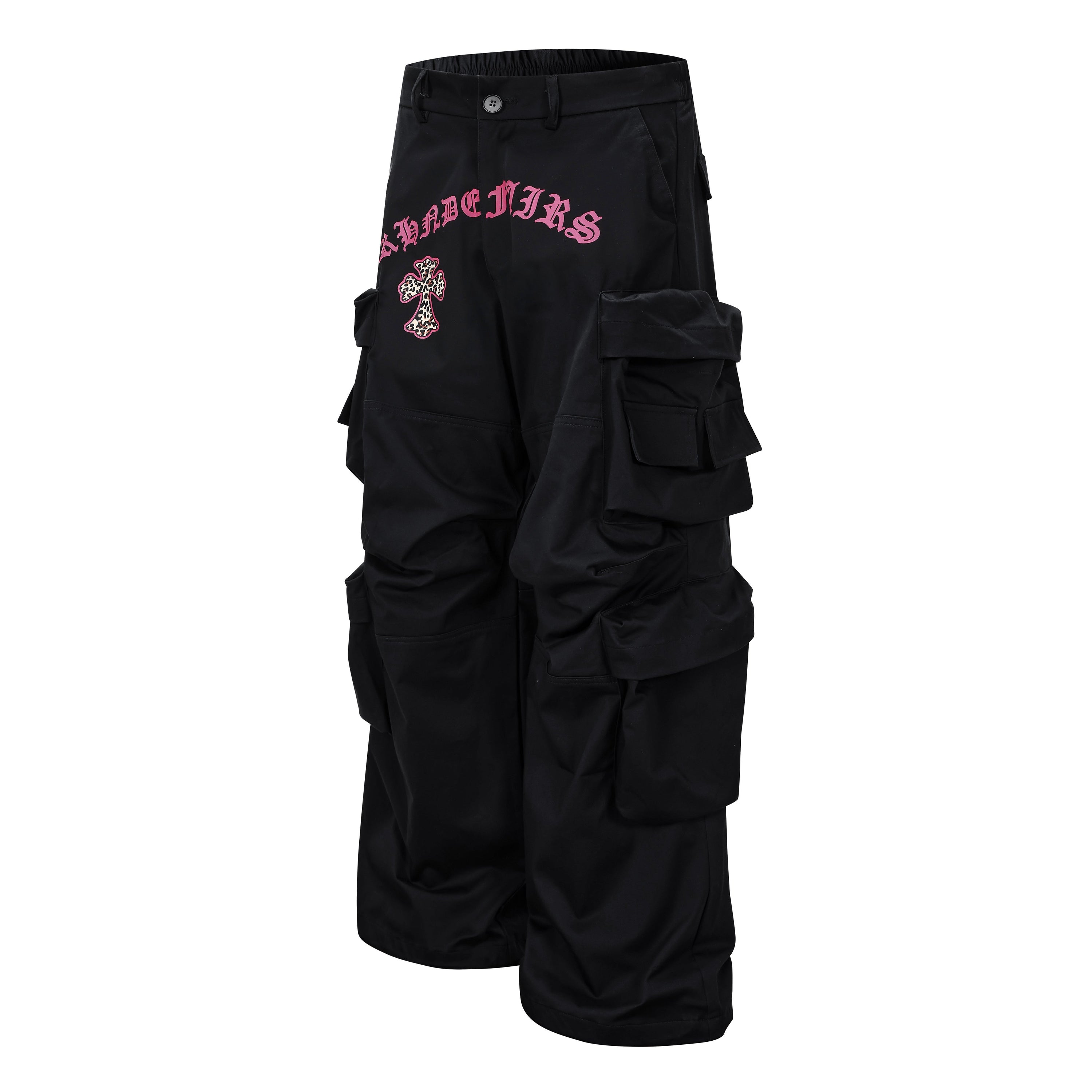 Gothic Cross Cargo Pants | Wide-Leg Streetwear Trousers