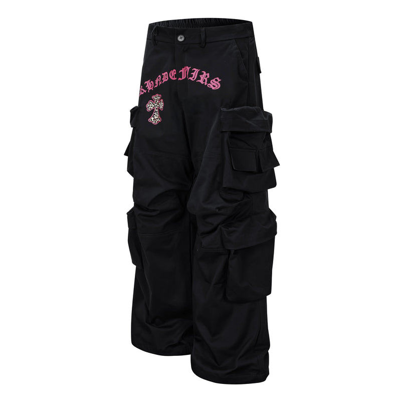 Gothic Cross Cargo Pants | Wide-Leg Streetwear Trousers