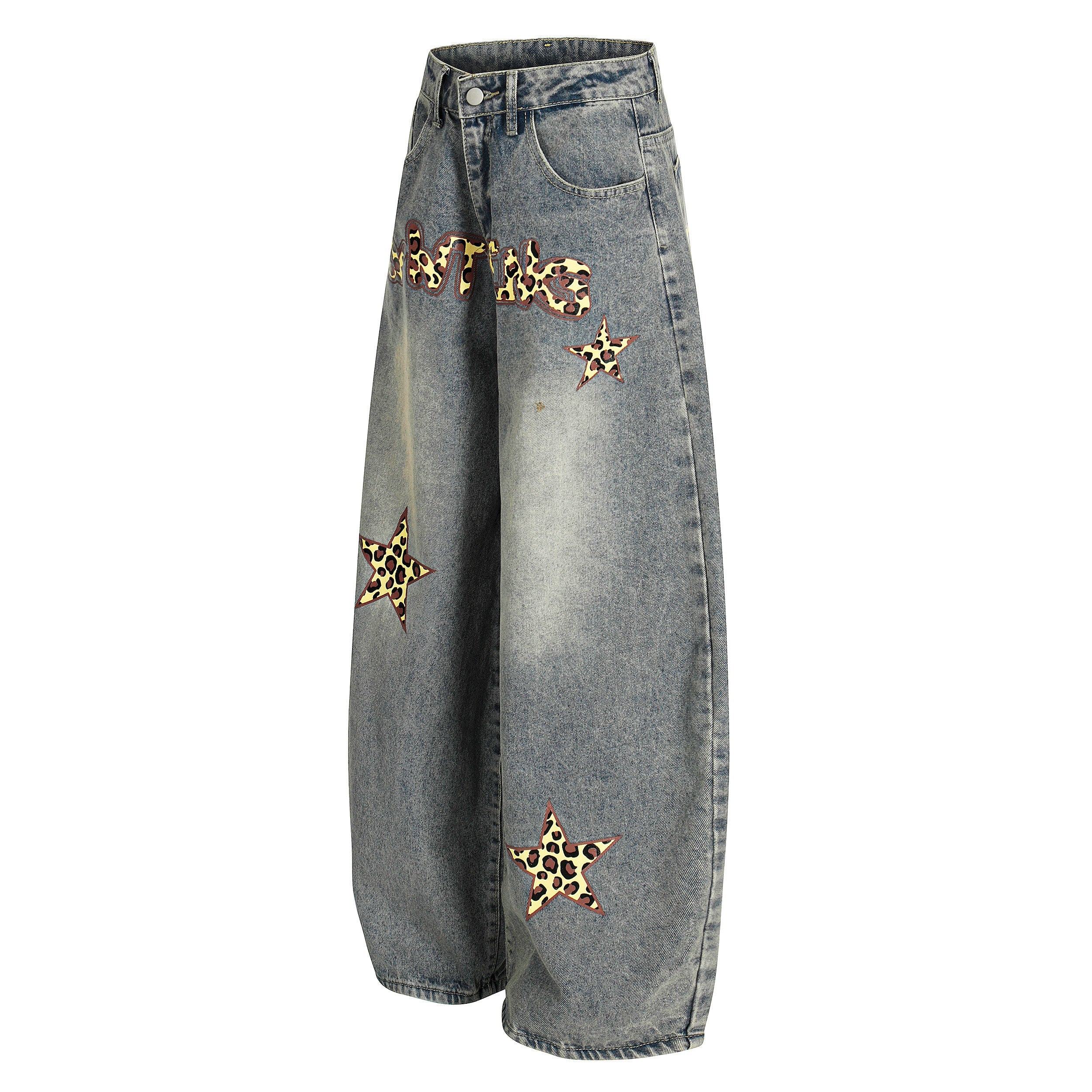 Omirad Leopard Star Wide-Leg Barrel Jeans | Y2K Streetwear