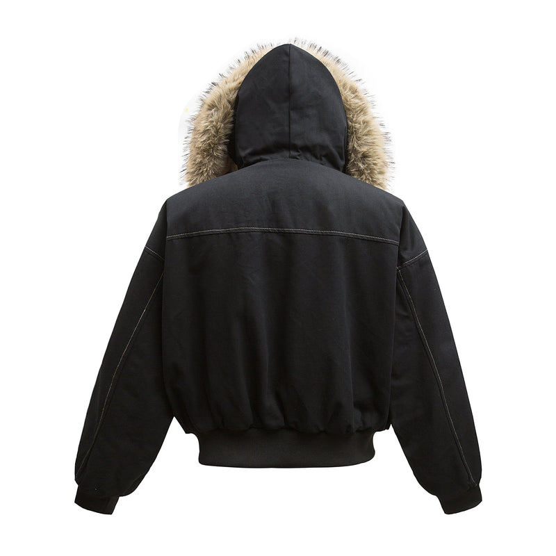 Faux-Fur Hooded Oversized Bomber Jacket | 100% Cotton