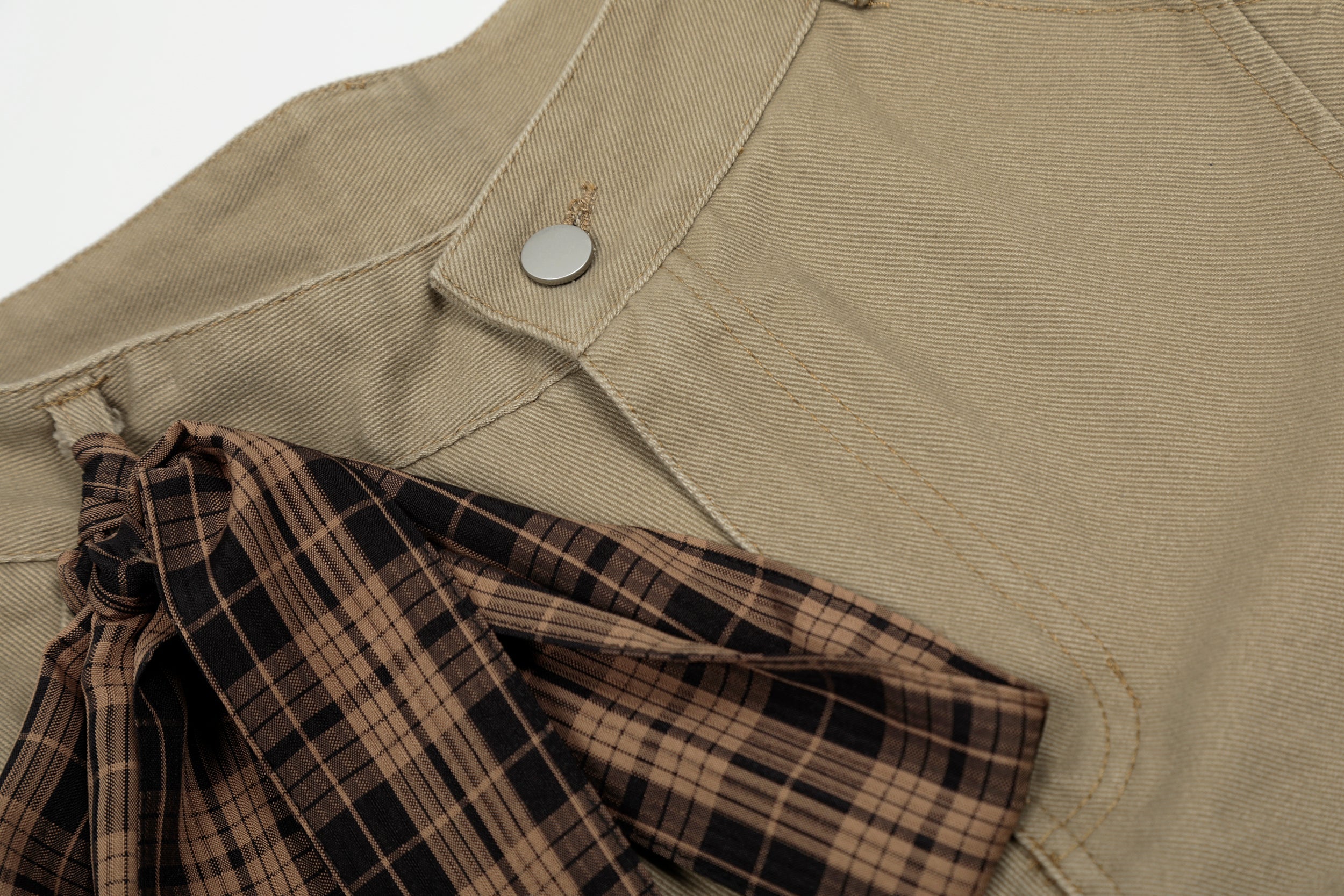 Plaid Tie-Belt Arc Wide-Leg Pants | 100% Cotton Streetwear