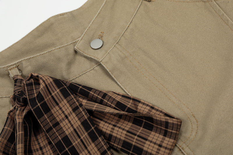 Plaid Tie-Belt Arc Wide-Leg Pants | 100% Cotton Streetwear