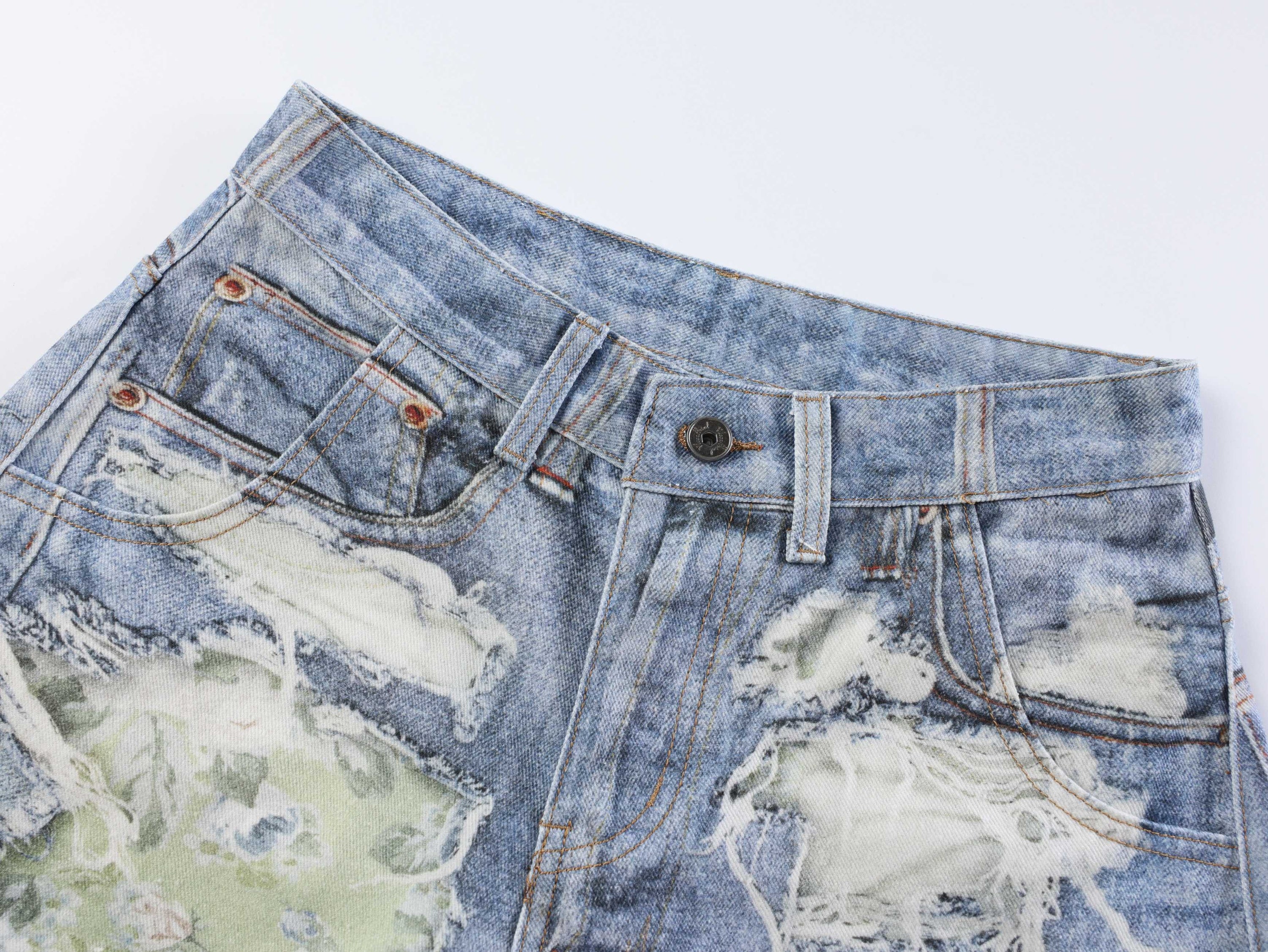 Floral Patchwork Distressed Wide-Leg Jeans | Omirad