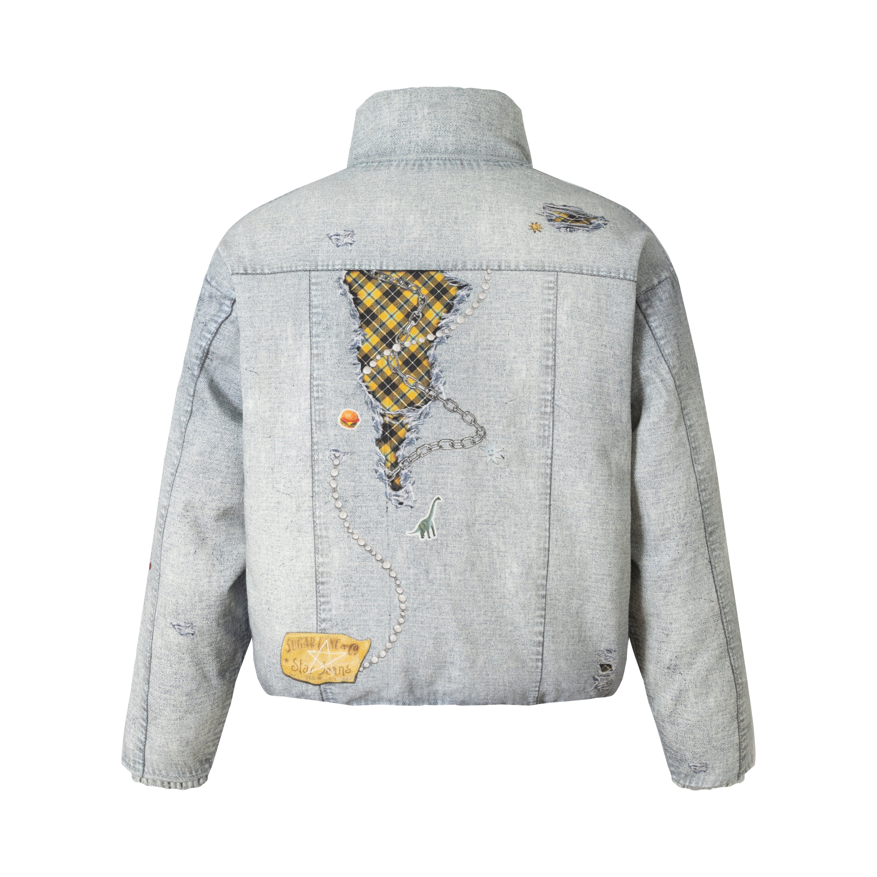 Omirad Patchwork Distressed Denim Puffer Jacket