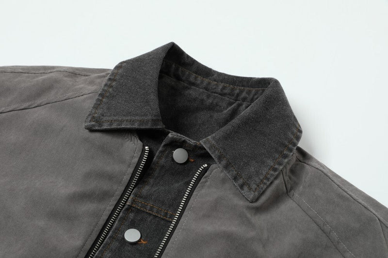 Vintage Contrast-Collar Cotton Bomber Jacket | Washed Gray
