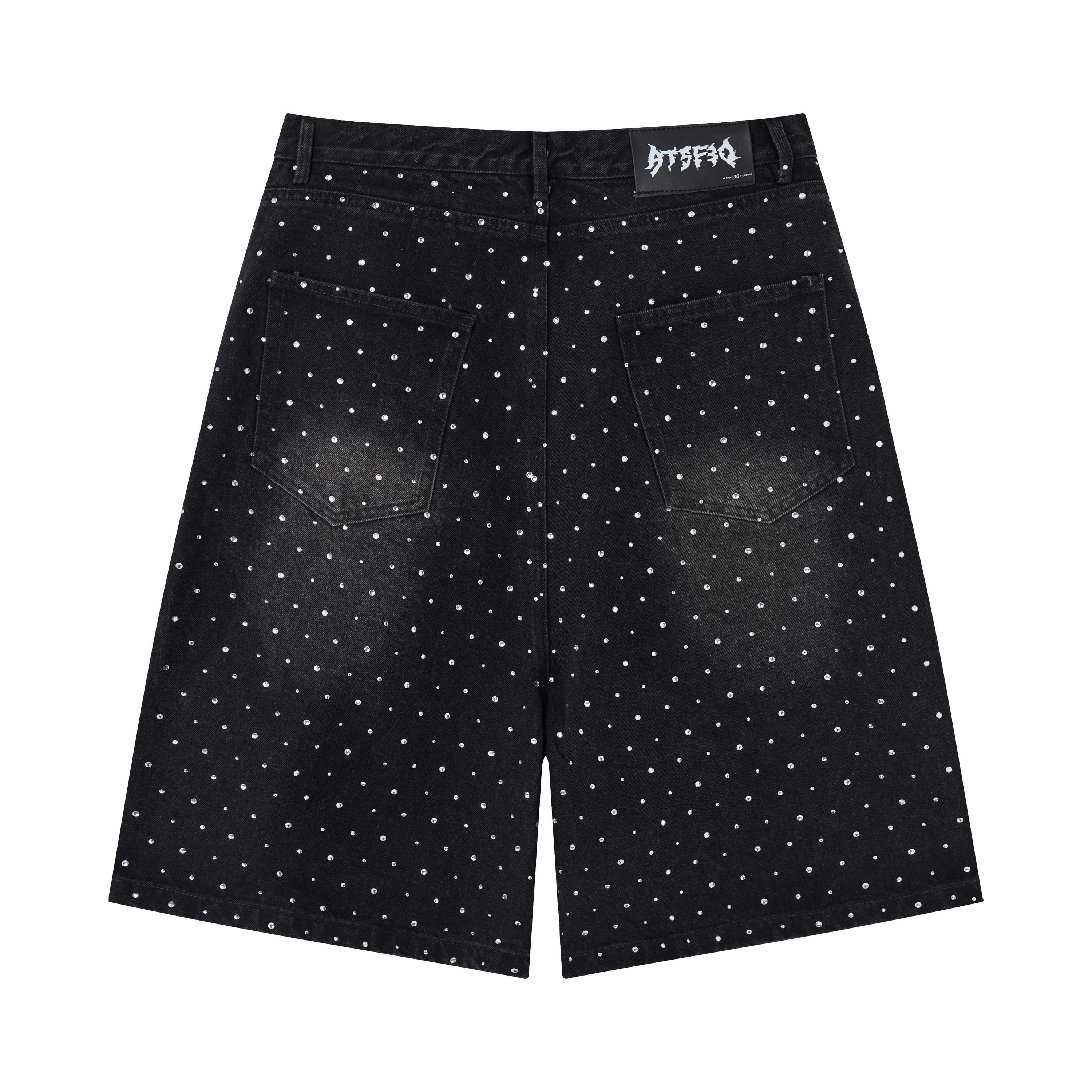 Omirad Pearl Studded Black Denim Shorts | Streetwear