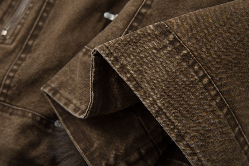 Fur-Lined Toggle Jacket | Vintage Washed Streetwear Coat