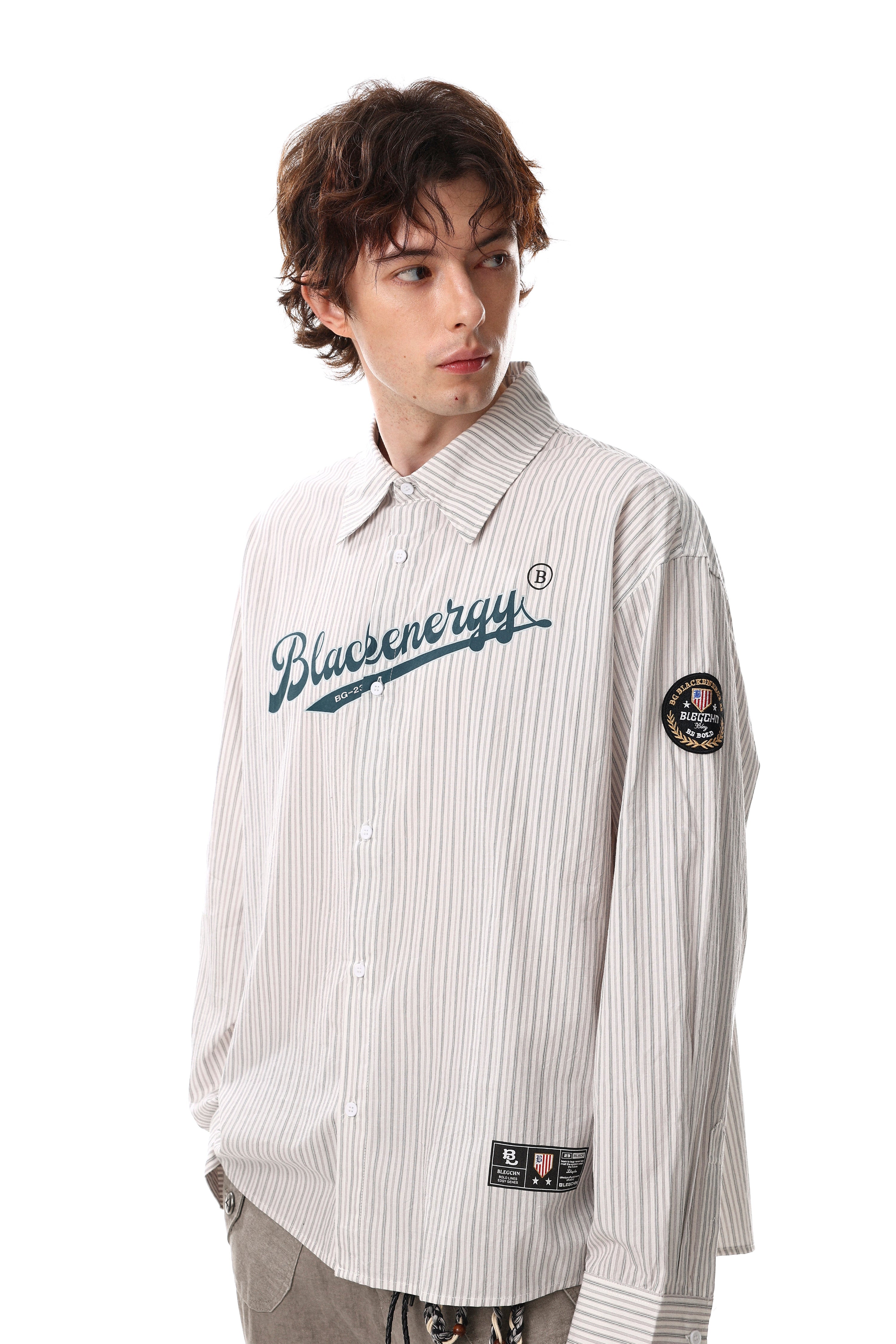 Men's Striped Logo Button-Up Shirt | Vintage Streetwear