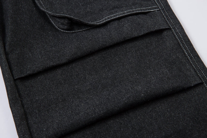 Omirad Stacked Cargo Wide-Leg Jeans | Black Denim