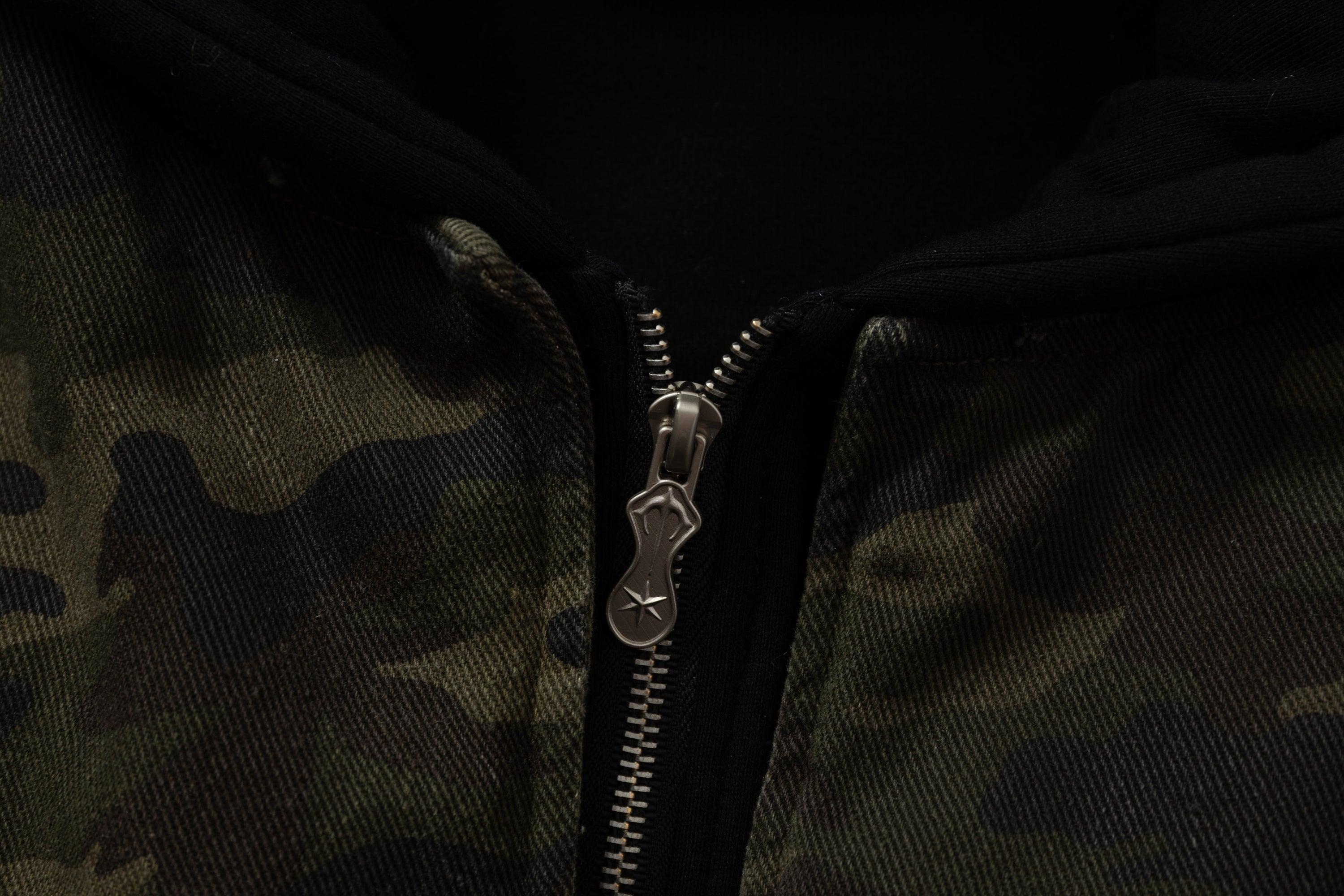 Omirad Camo Hook Detail Distressed Bomber Jacket with Hood