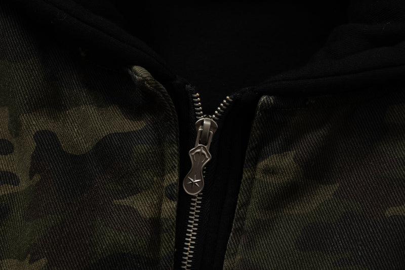 Omirad Camo Hook Detail Distressed Bomber Jacket with Hood