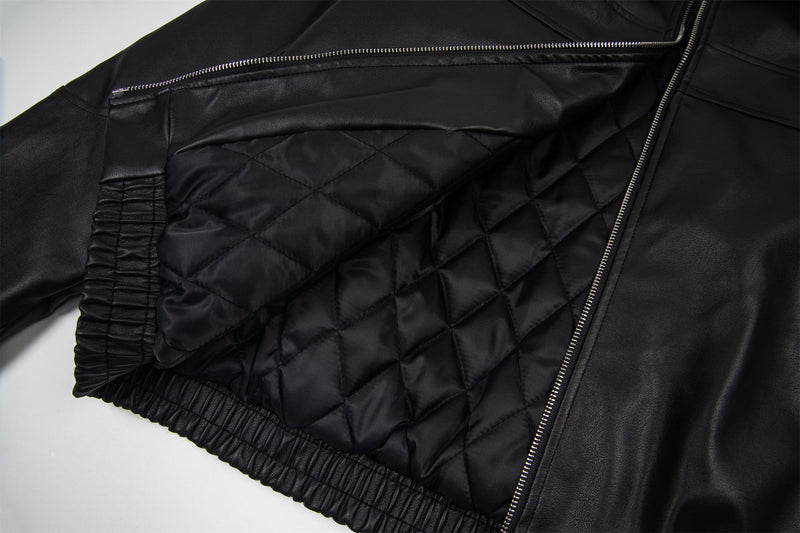 Omirad Vintage Lettering PU Leather Bomber Jacket