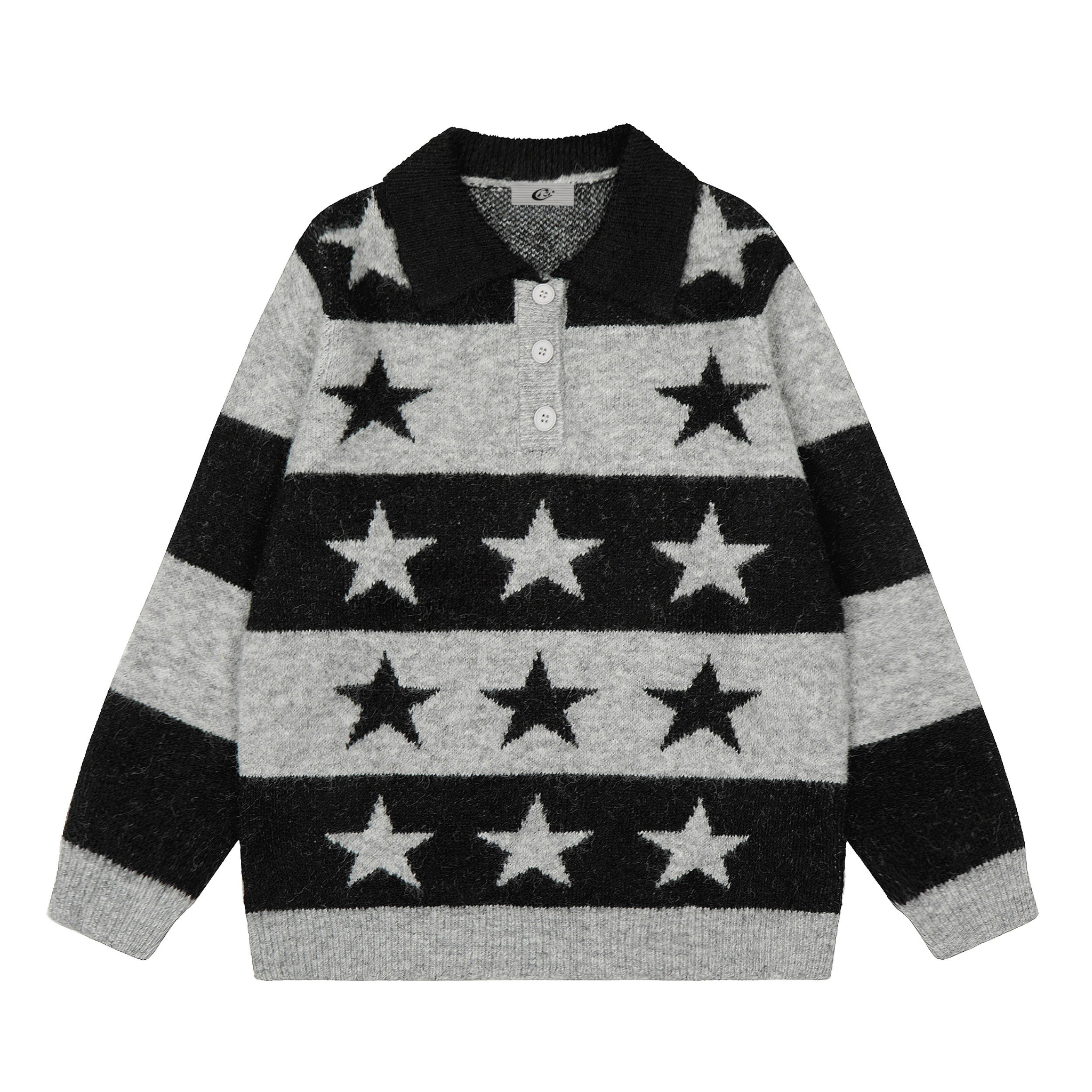 Star Stripe Knit Polo Sweater | Retro Americana Streetwear