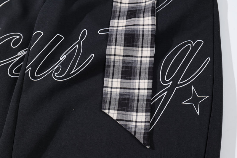Omirad Plaid-Waist Barrel Track Pants | Bold Script Print