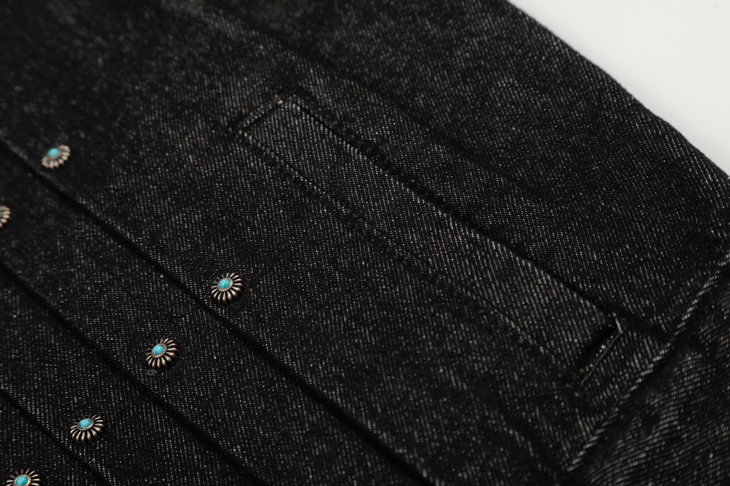 Metal Buckle Pleated Black Denim Jacket | Cropped Boxy Fit