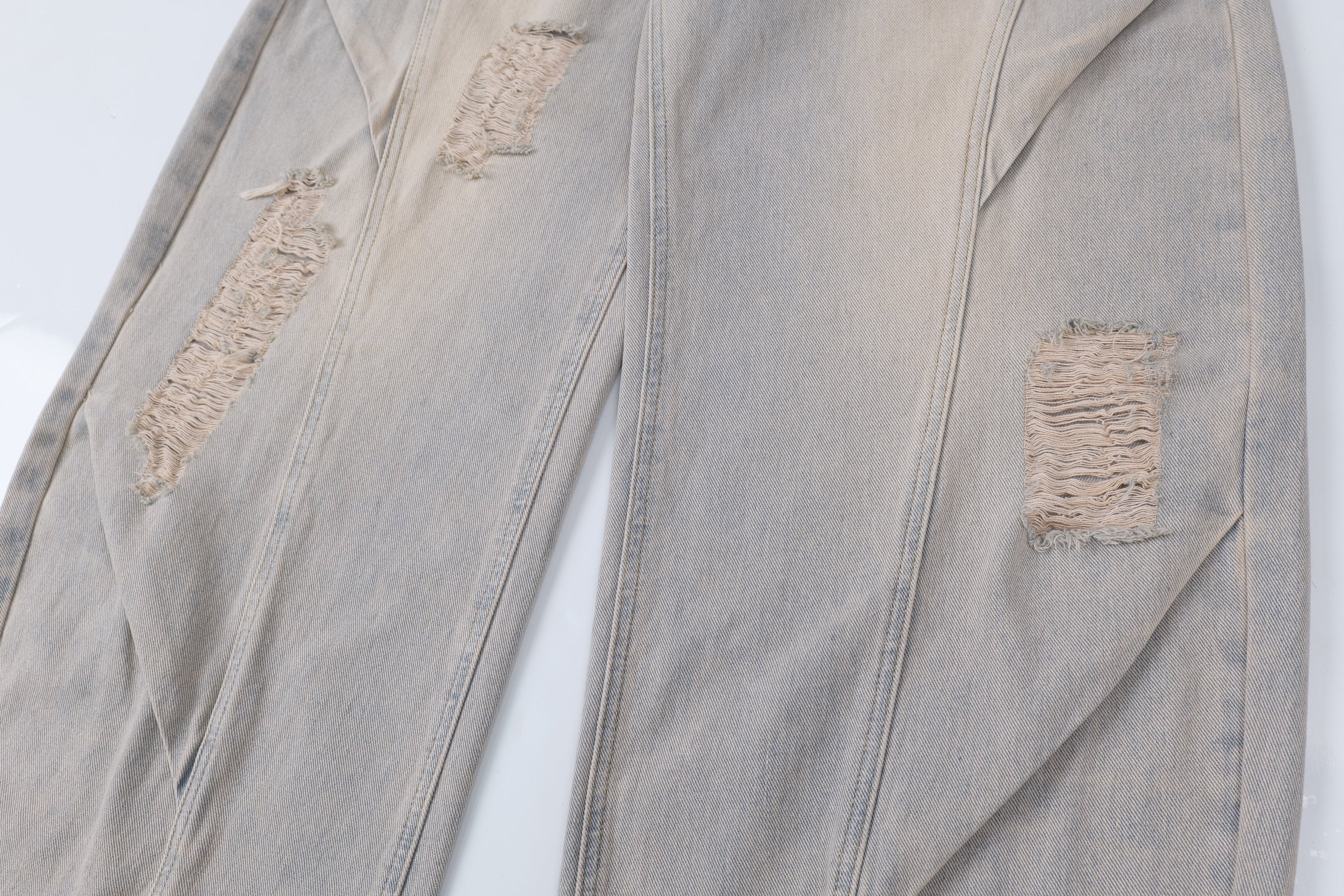 Distressed Curved Wide-Leg Jeans | Vintage Wash Streetwear