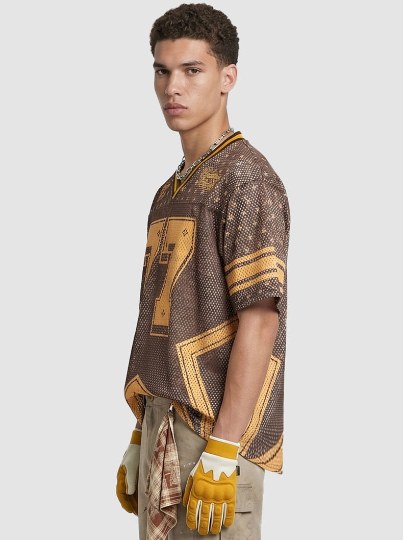 Omirad Retro Star 77 Mesh Jersey T-Shirt | Brown & Gold