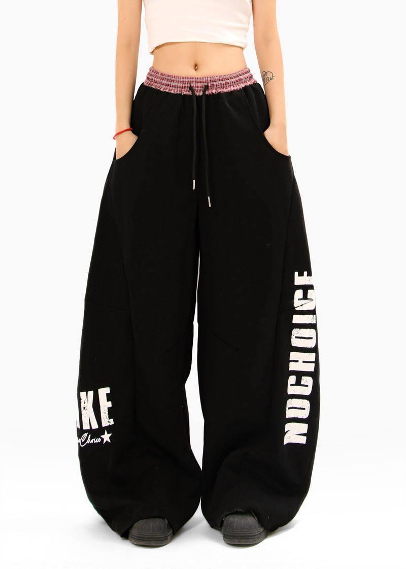 Double-Waist Checkered Print Wide-Leg Track Pants | Y2K Streetwear