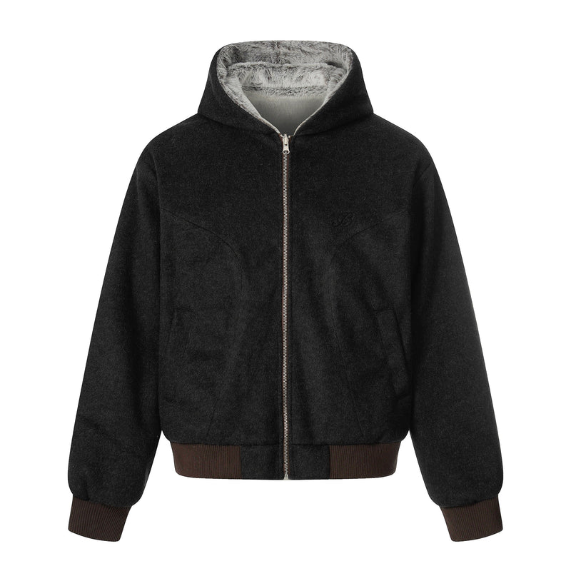 Wool Blend Fleece Hooded Bomber Jacket | Omirad