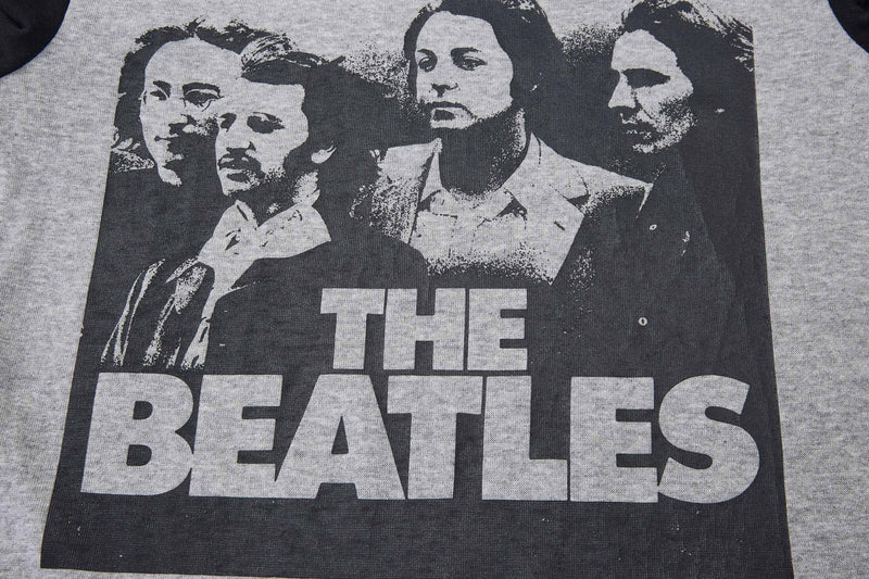 The Beatles vintage graphic T-shirt with black-and-white band portrait print and contrast sleeves