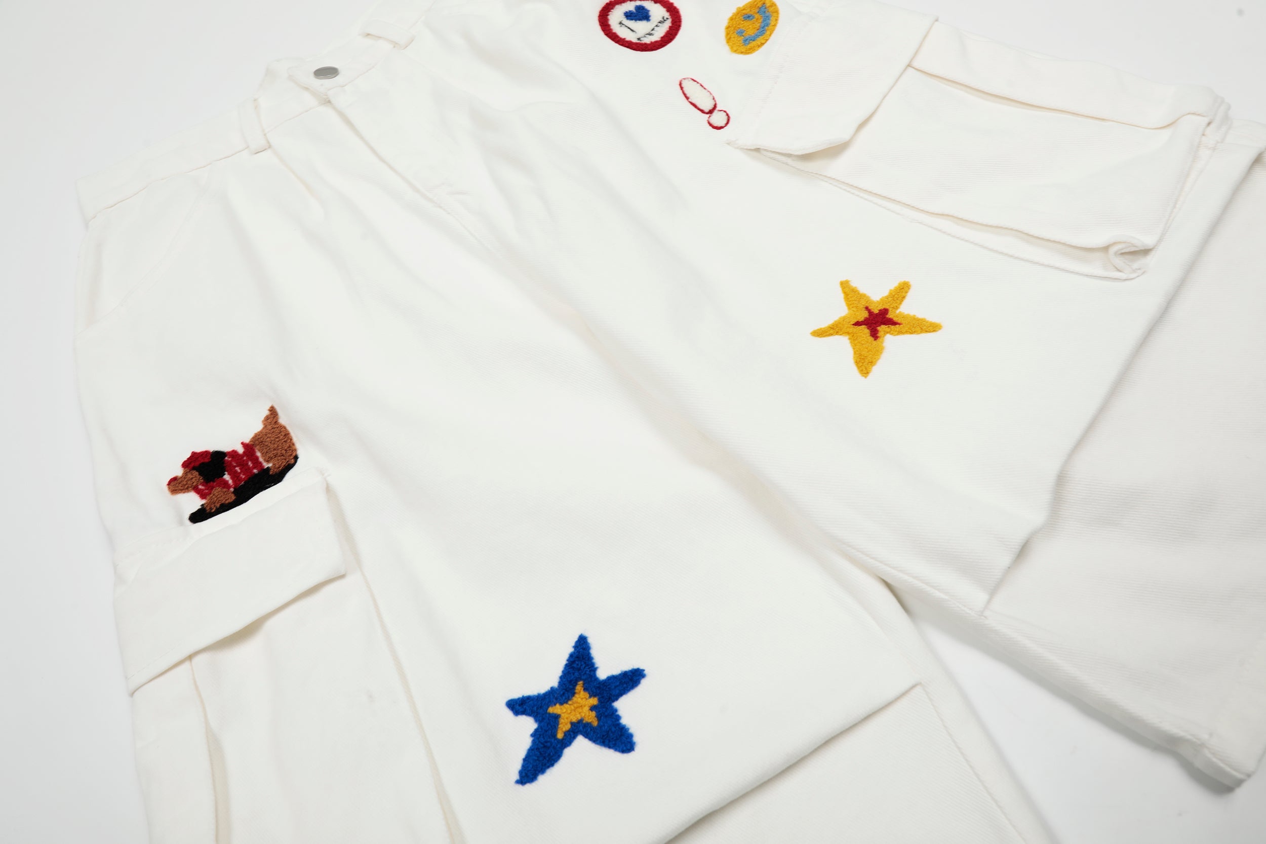 Patchwork Embroidered Cargo Shorts | Streetwear Wide-Leg
