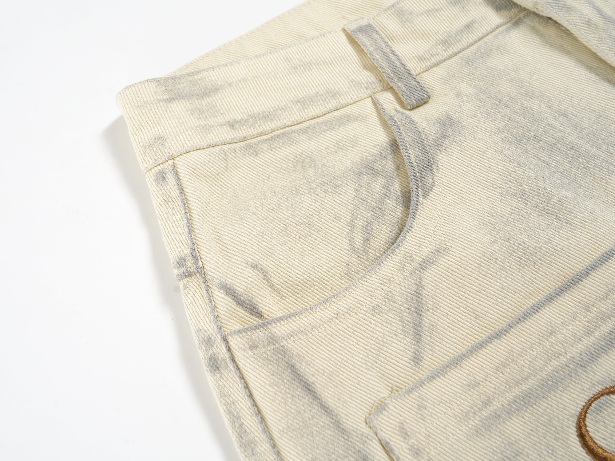Wide-Leg Embroidered Pocket Denim Pants | Street Luxury