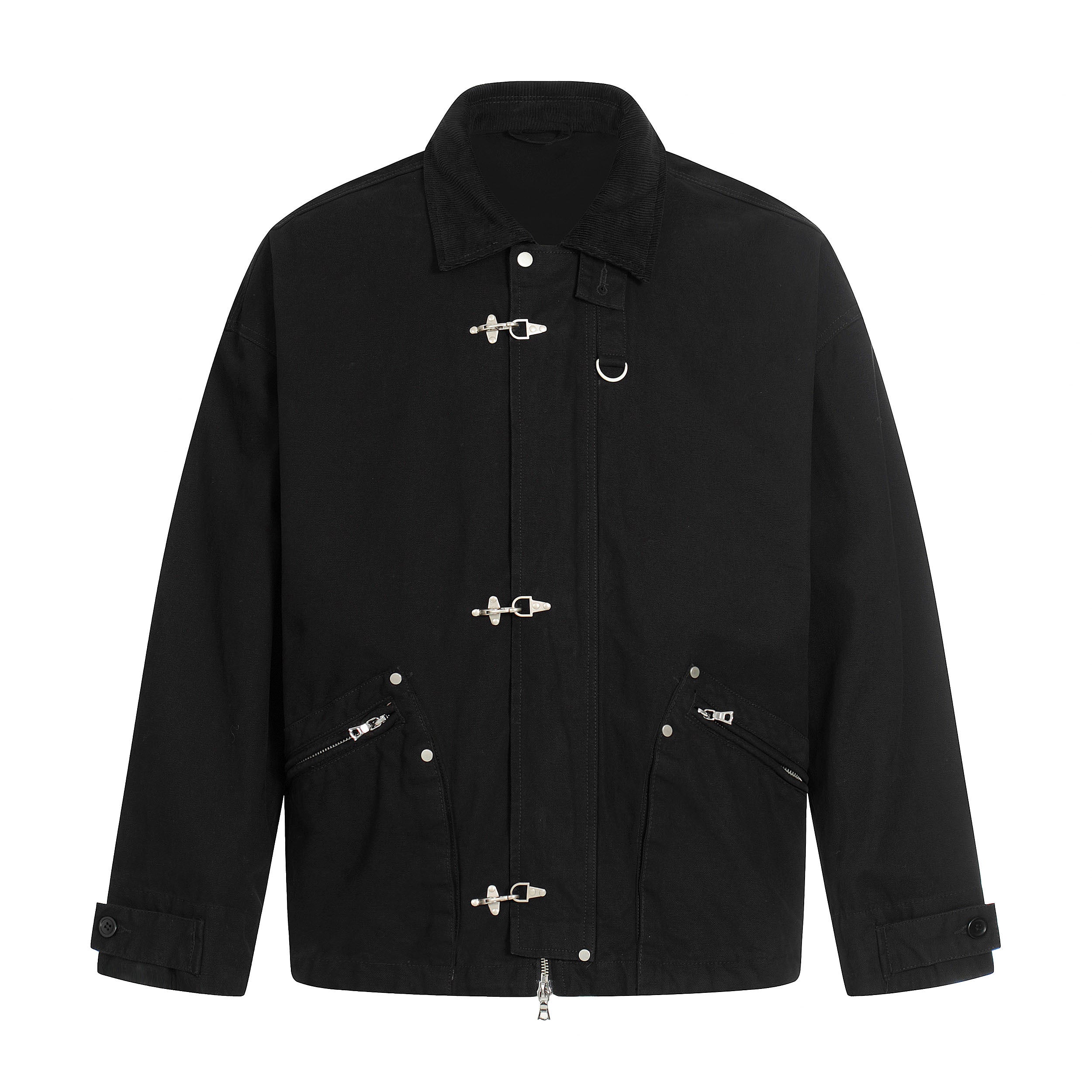 Metal Toggle Cotton Work Jacket | Utility Streetwear