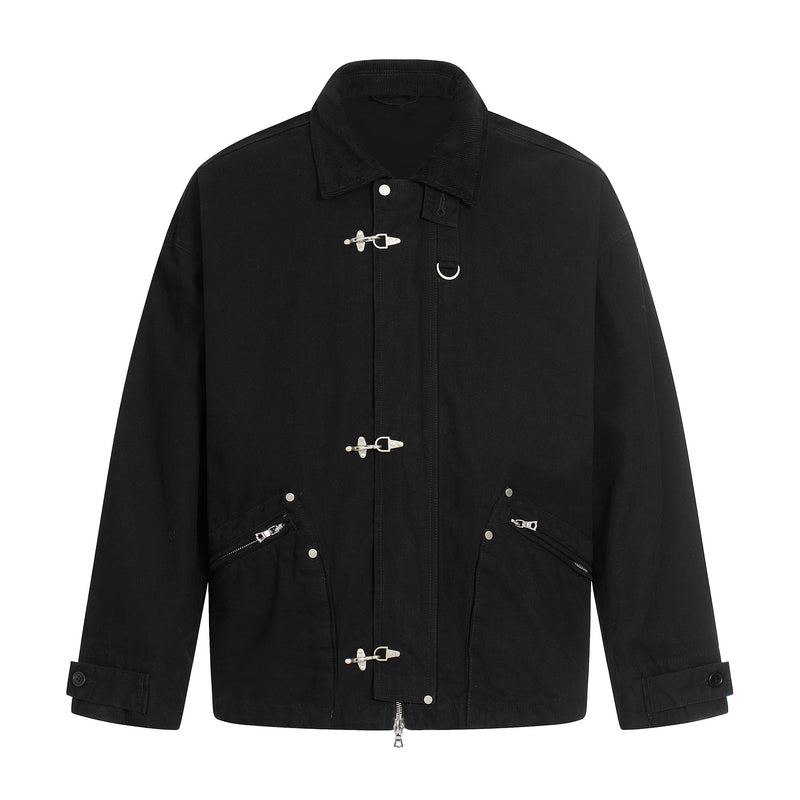 Metal Toggle Cotton Work Jacket | Utility Streetwear