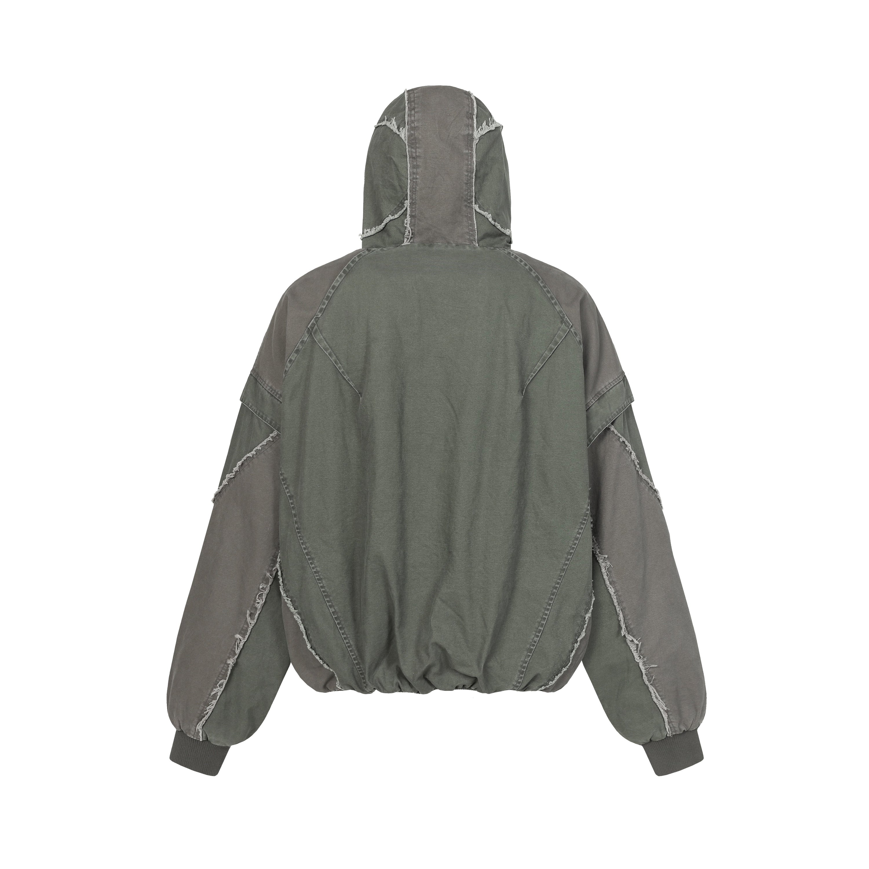 Multi-Panel Distressed Hooded Jacket | Raw-Edge Streetwear