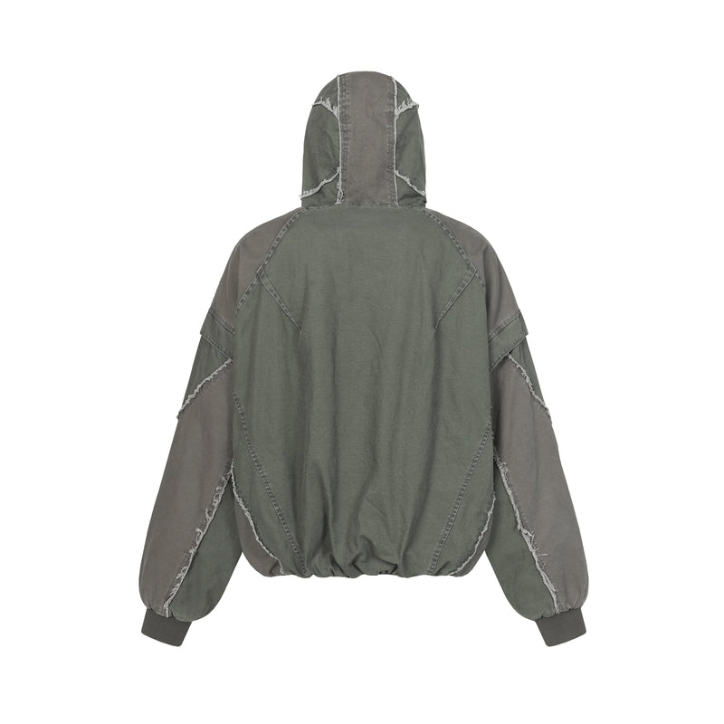 Multi-Panel Distressed Hooded Jacket | Raw-Edge Streetwear