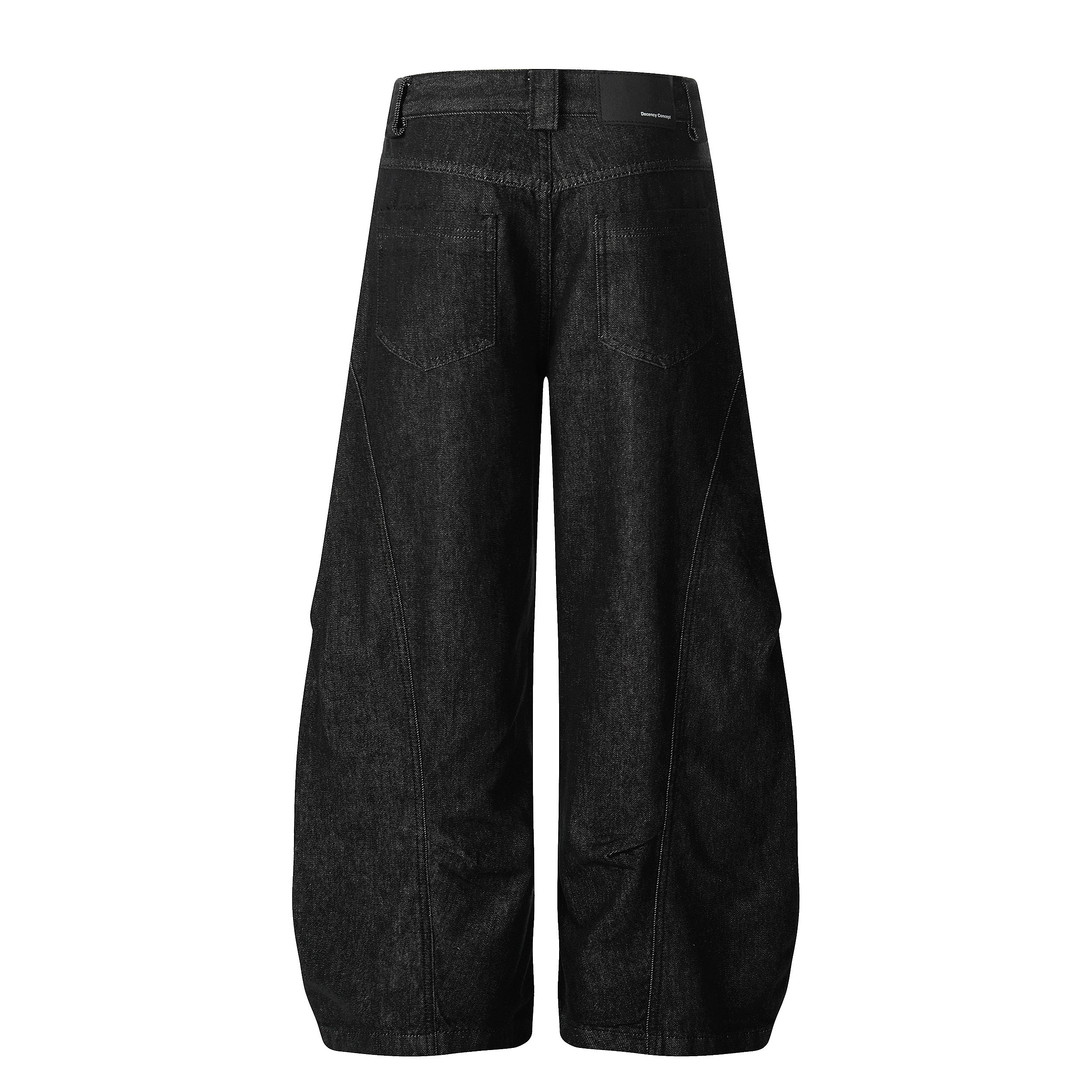 Structured Panel Balloon Wide-Leg Jeans in Black Denim