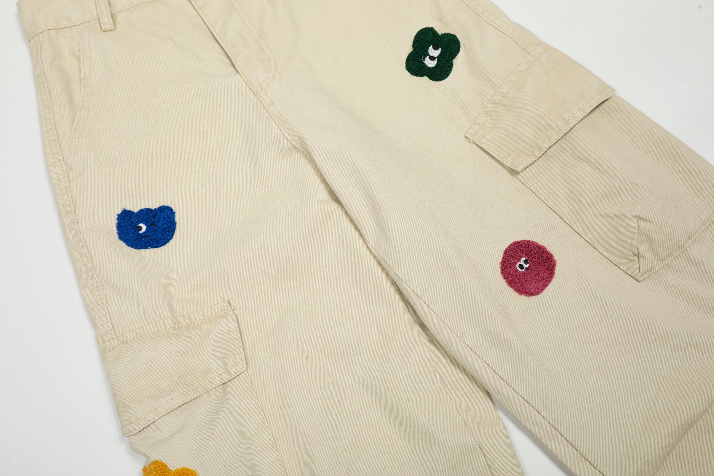 Chenille Cartoon Patch Cargo Pants | Wide-Leg Streetwear