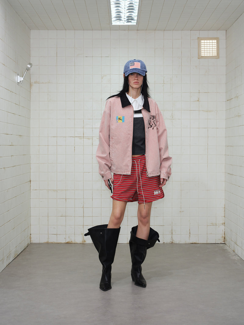 Omirad Washed Zip-Up Jacket | Corduroy Collar Streetwear