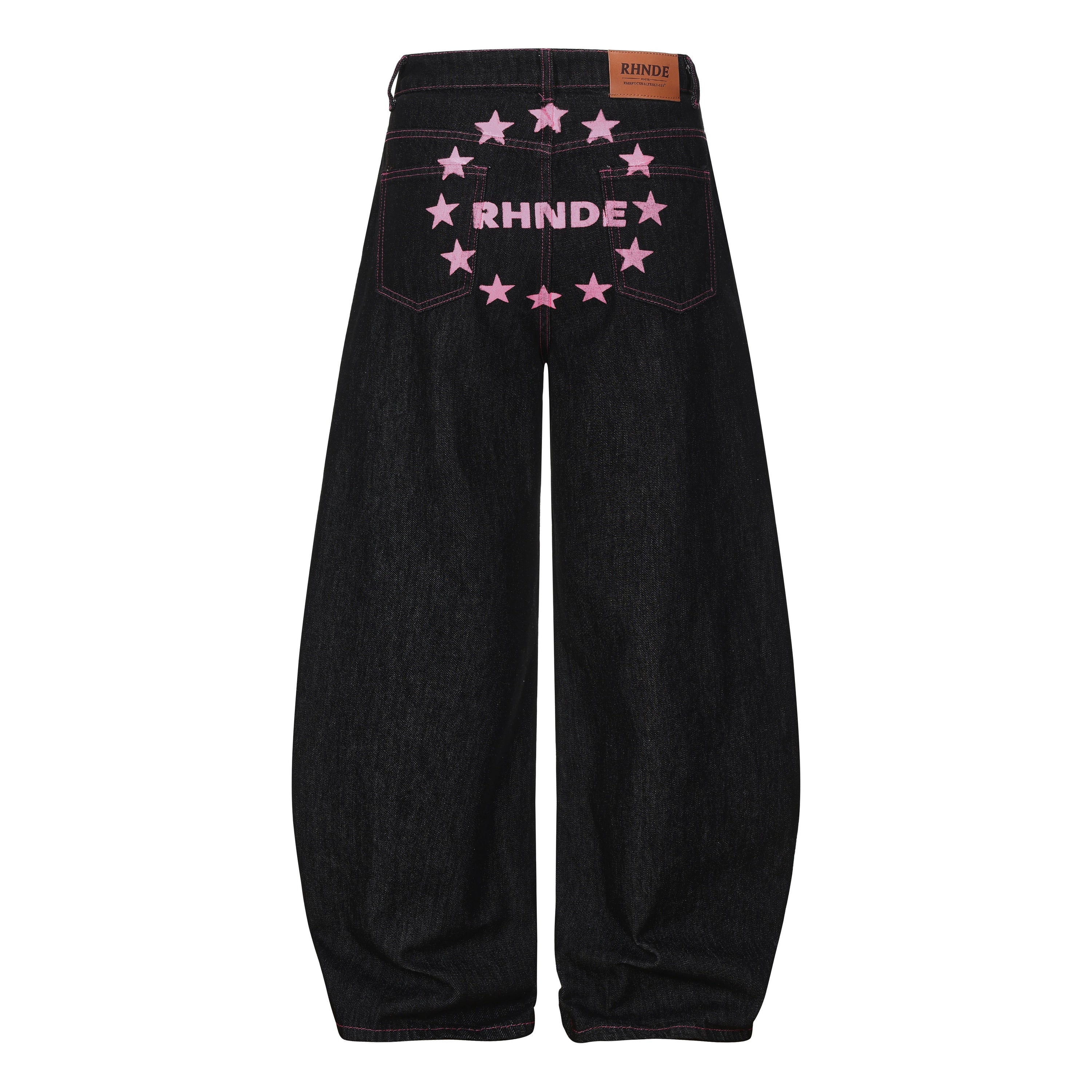 RHNDE Double Waist Star Embroidery Wide-Leg Denim Pants
