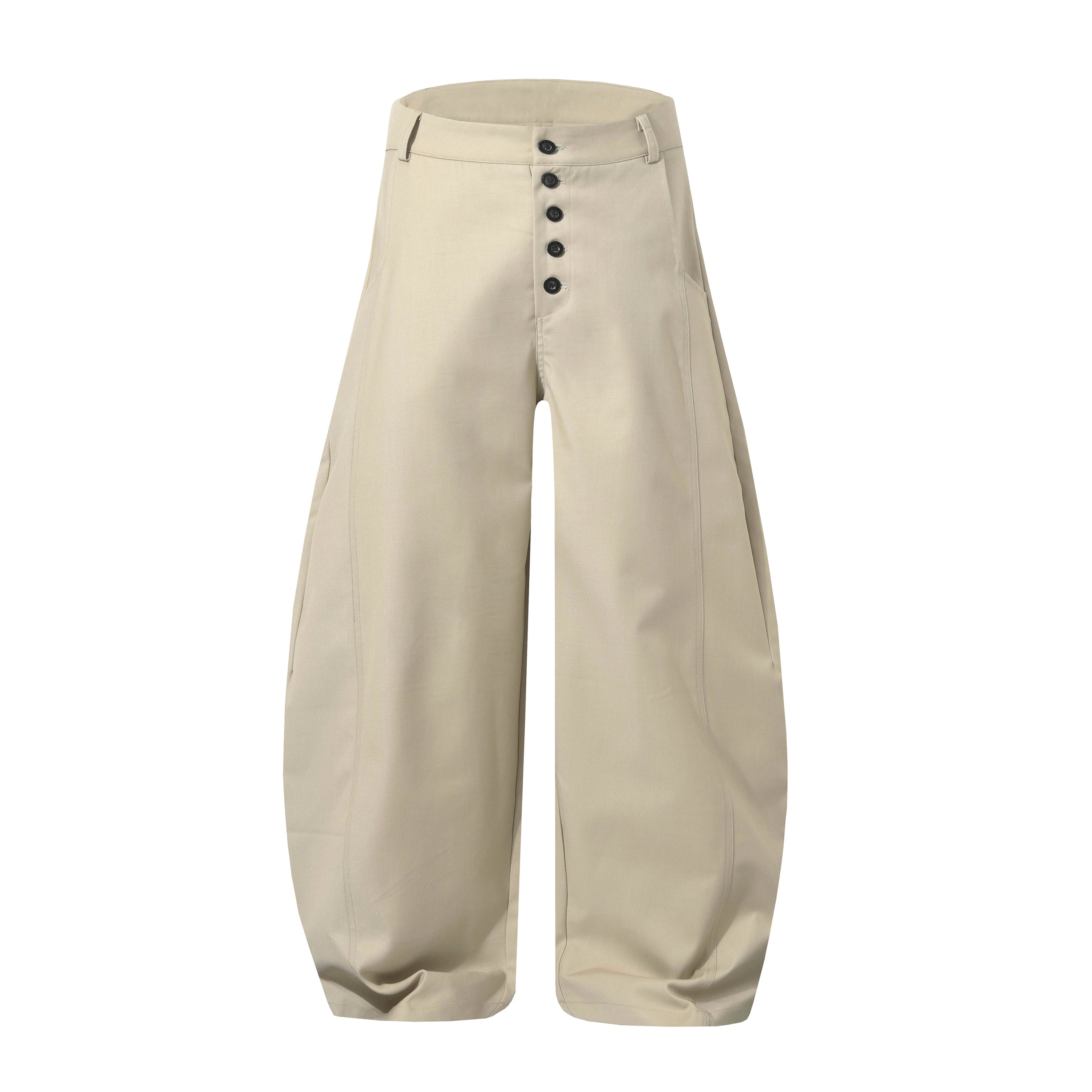 Multi-Button Barrel Wide-Leg Trousers | Sculpted Silhouette