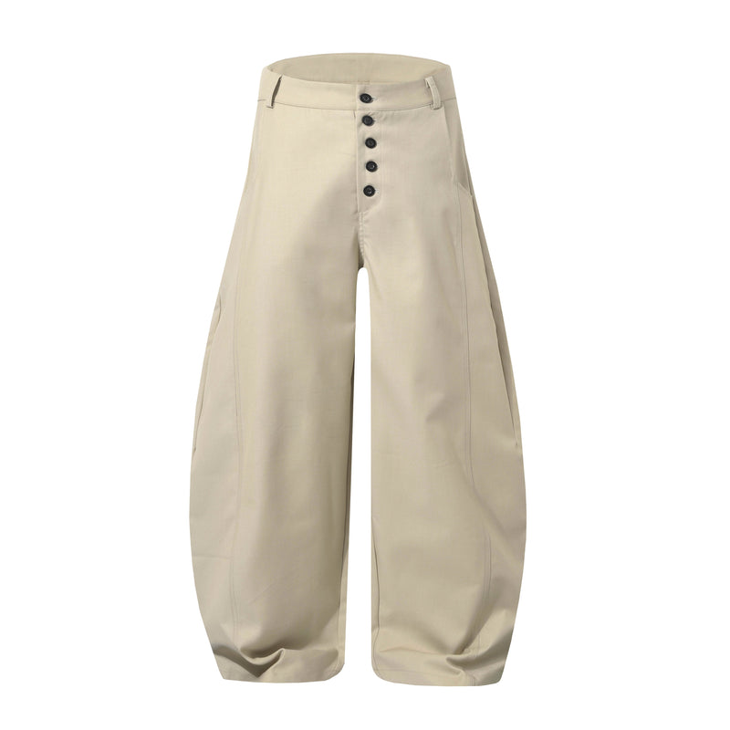 Multi-Button Barrel Wide-Leg Trousers | Sculpted Silhouette
