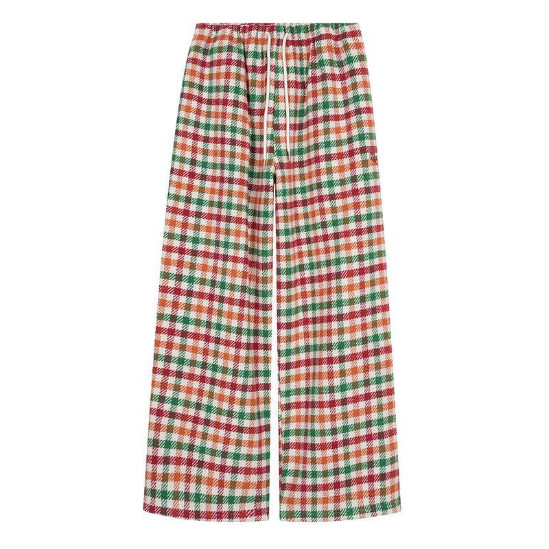Vintage Plaid Wide-Leg Pants | Retro Multi-Color Check