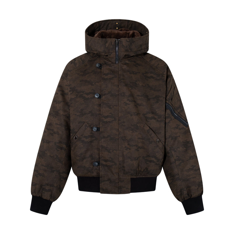 Omirad Camo Faux Fur Hood Bomber Jacket | Heavyweight Cotton