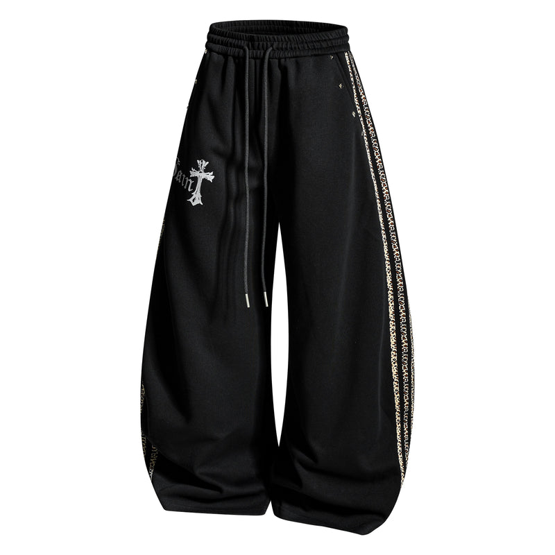 Omirad Gothic Cross Track Pants | Wide-Leg Streetwear