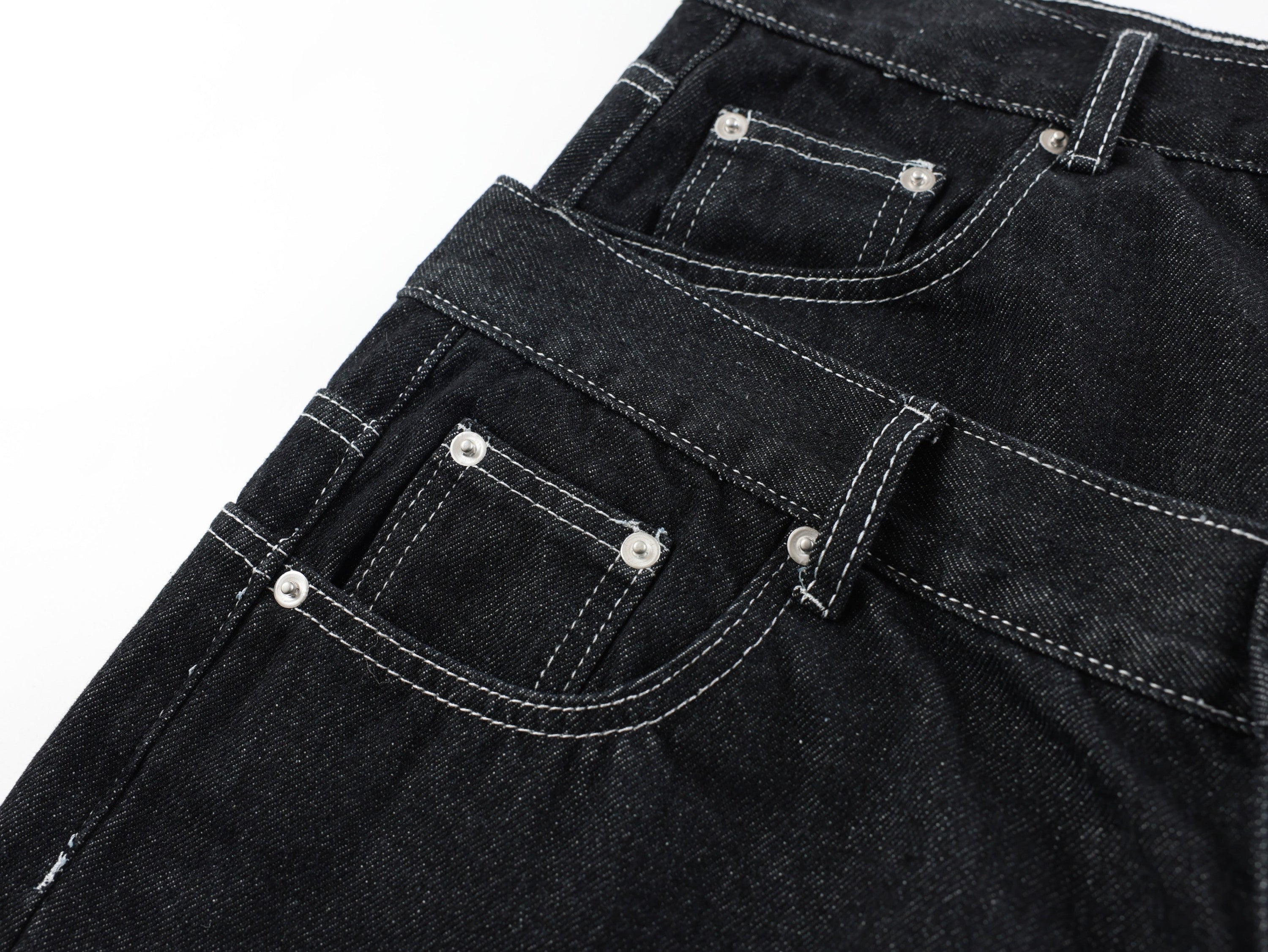 Omirad Double-Waist Wide-Leg Utility Denim Pants | Black