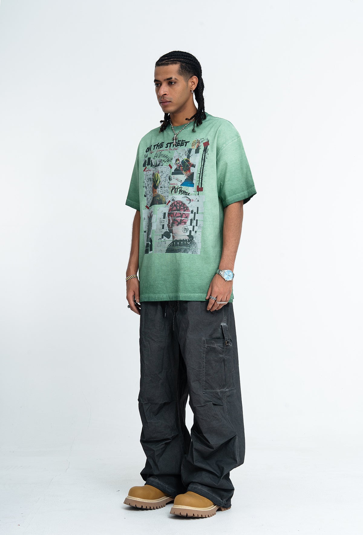 Omirad On The Street Vintage Wash Collage Graphic Tee