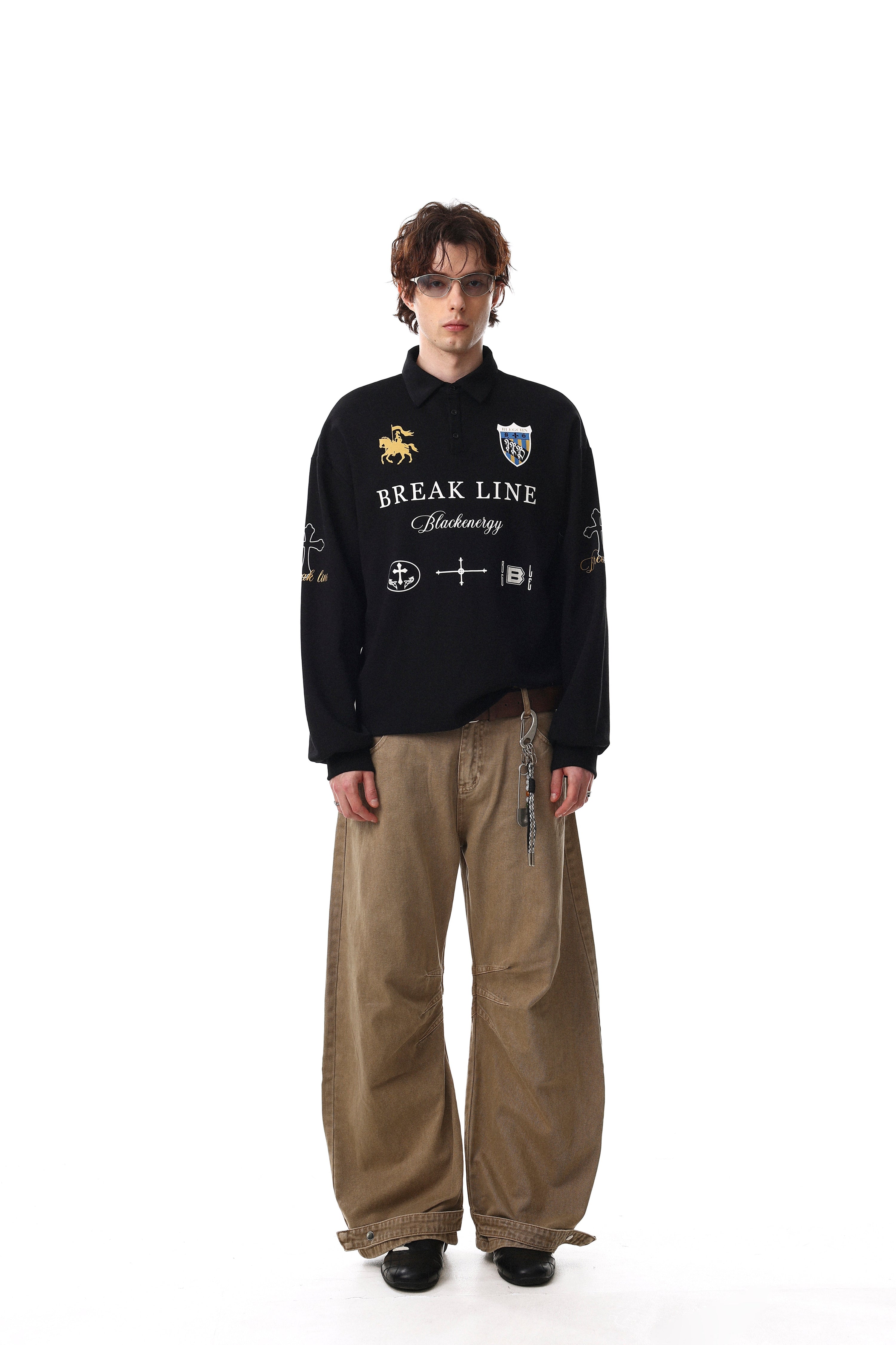 Omirad Break Line Graphic Long-Sleeve Polo Shirt