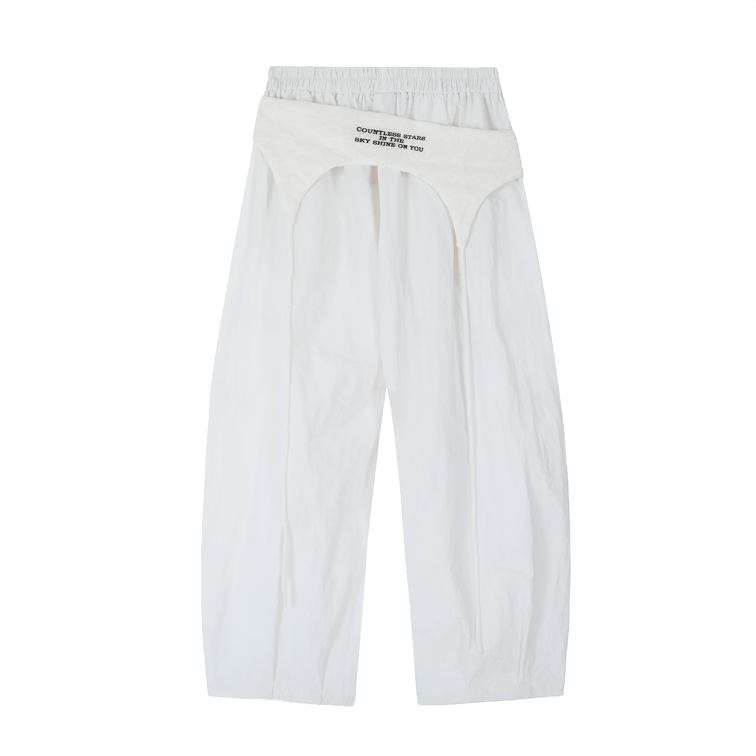 3D Crumple Nylon Wide-Leg Pants with Detachable Overlay