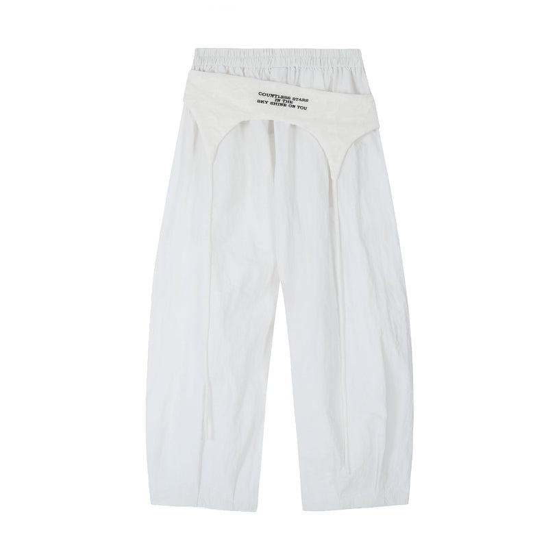 3D Crumple Nylon Wide-Leg Pants with Detachable Overlay