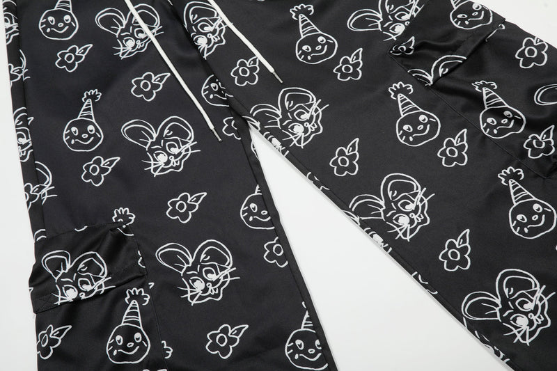 Cartoon Graphic Wide-Leg Cargo Pants | Streetwear